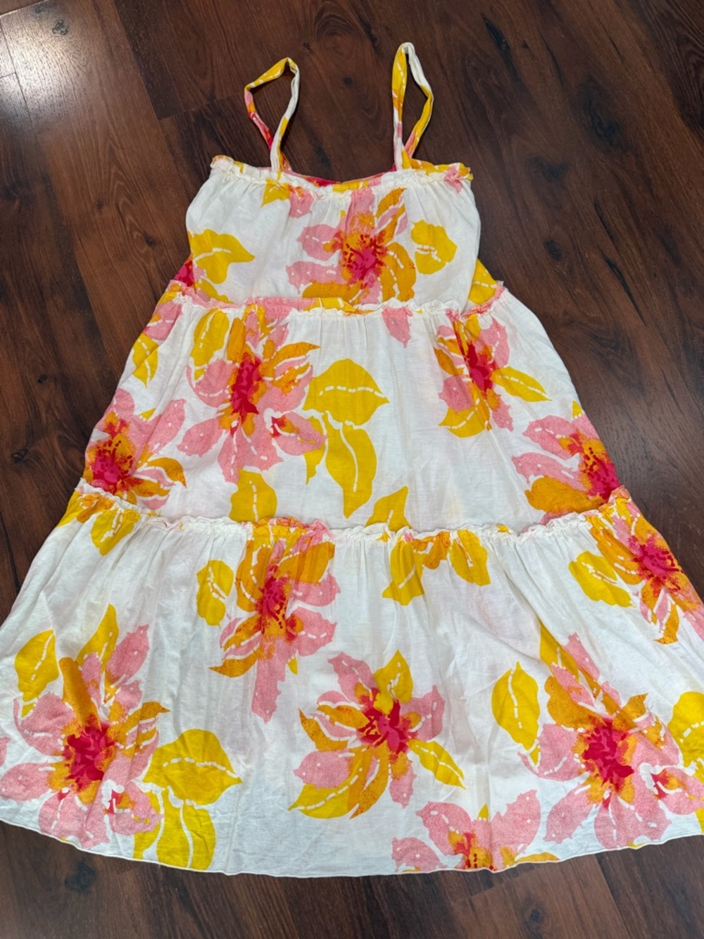 Free People Moonshine Linen Blend Sundress Floral Tiered Women's XS Yellow - Picture 4 of 9